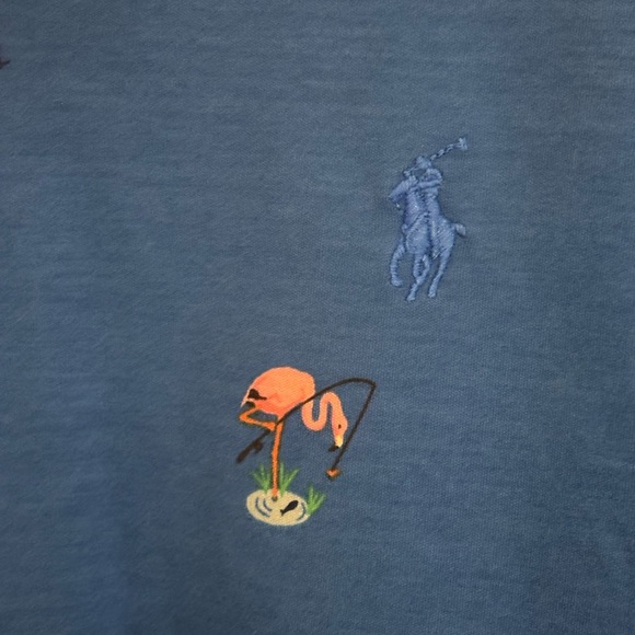Polo Ralph Lauren Mens XL ALL-OVER FLAMINGO AOP Cotton Short Sleeve Polo Blue - Picture 7 of 8